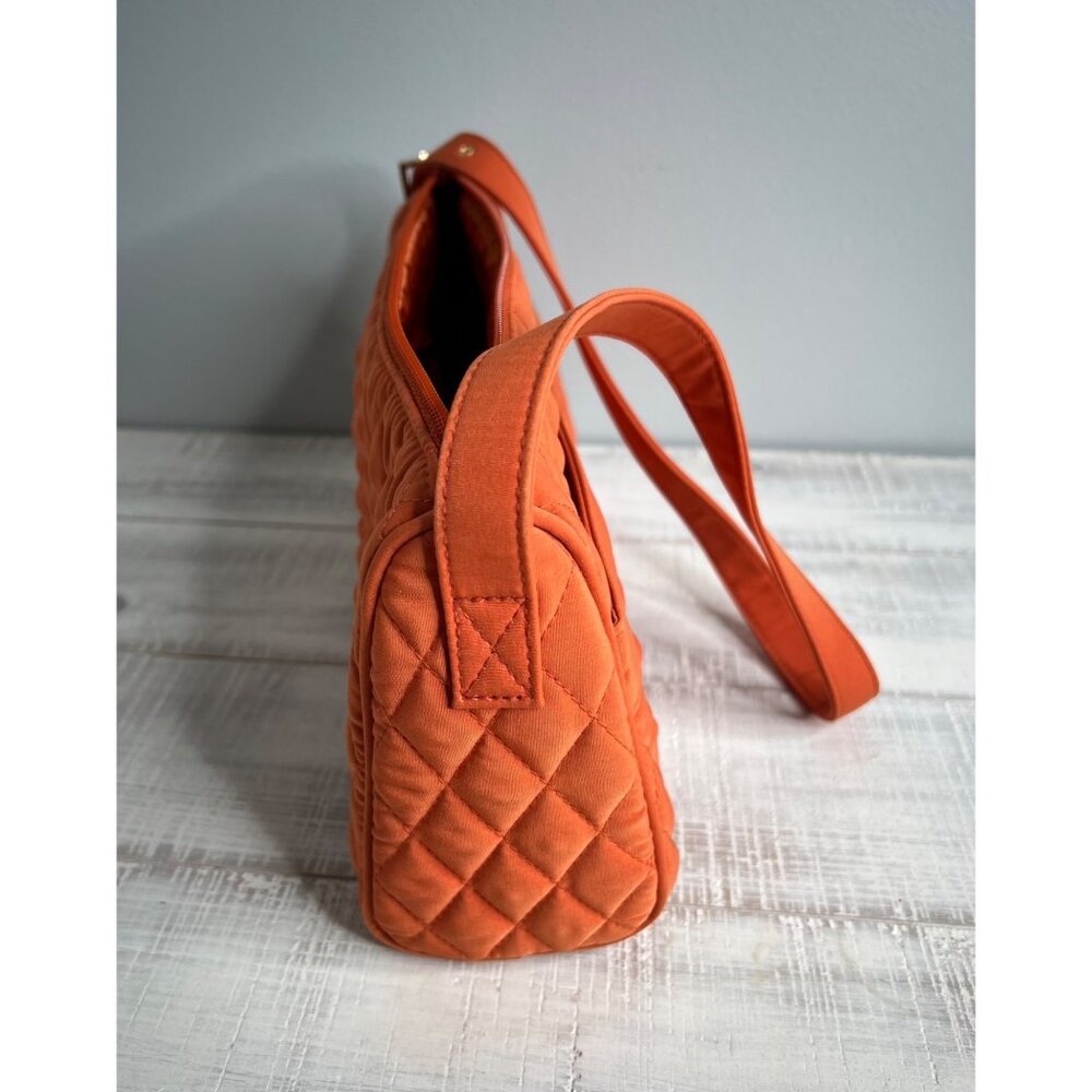 Vera Bradley Quilted Shoulder Bag In Orange With Gold Monogram & Zipper Clos - Picture 10 of 16